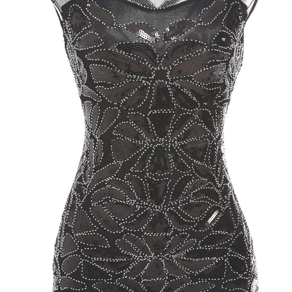 1920s Women's Black Sequin dress XL**UNIQUE ** - Picture 6 of 8